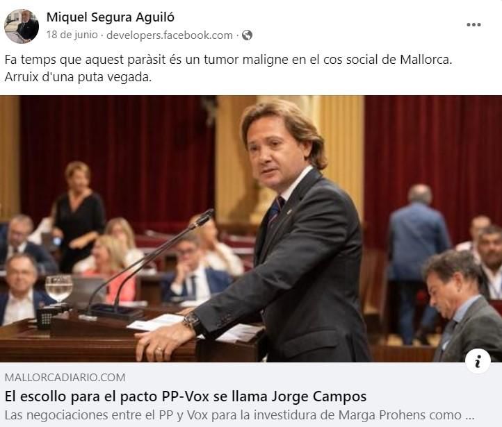 Segura Aguiló critica a Jorge Campos en Facebook.