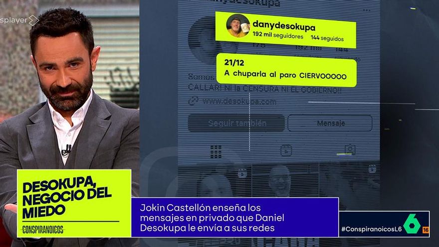 Jokin Castellón mostró y respondió en 'Conspiranoicos' a las amenazas del líder de Desokupa: “No tenemos miedo"