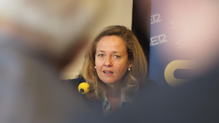 La vicepresidenta segunda y ministra de Asuntos Económicos y Transformación Digital, Nadia Calviño, interviene en Pamplona en el Foro SER Navarra.