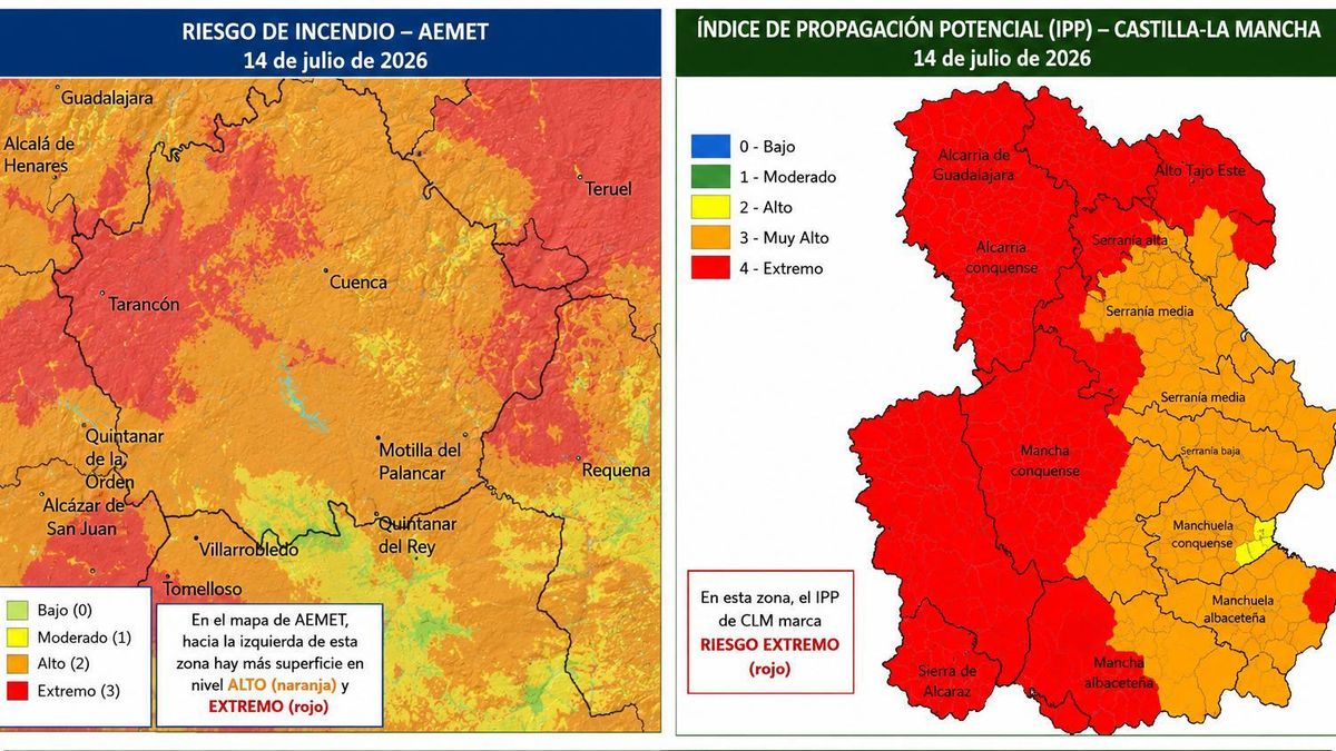 Comparativa mapas que publica AEMET y que publica Castilla-La Mancha elaborado por Asaja