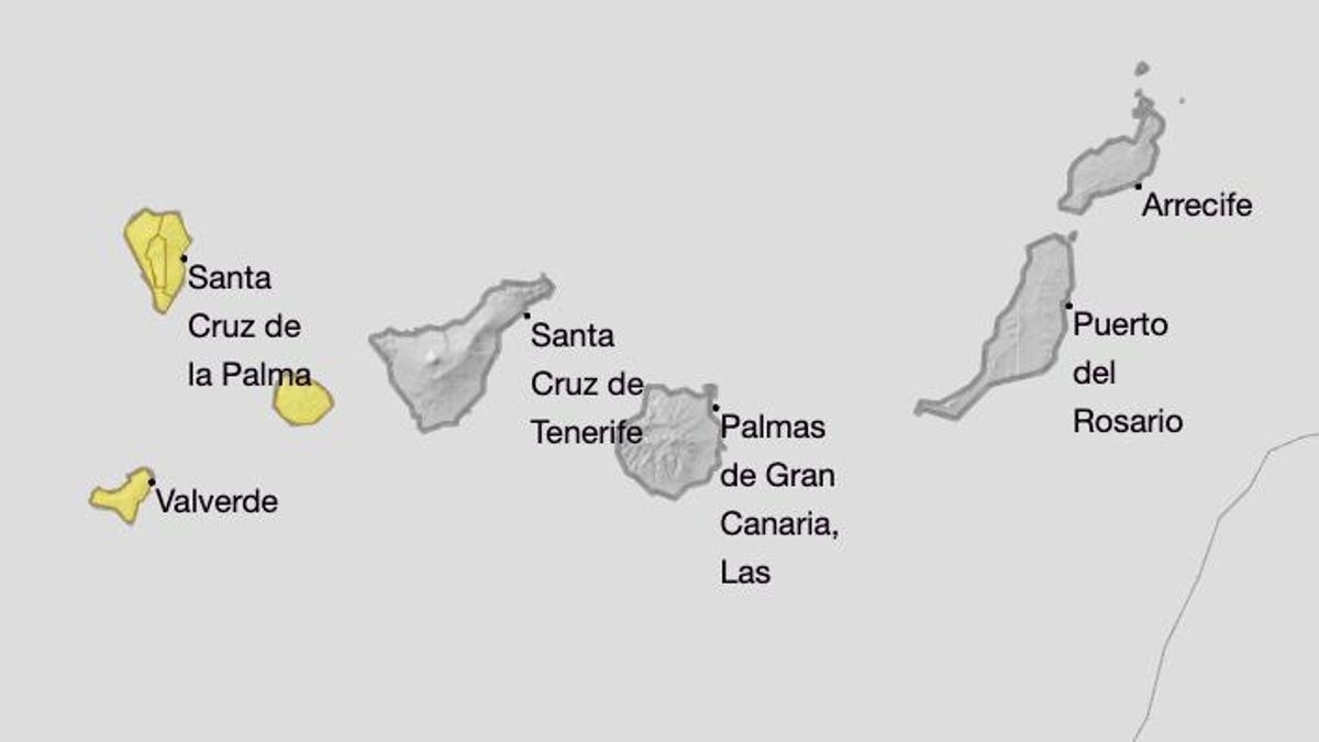Mapa de la Aemet  del aviso amarillo por lluvia para este viernes.