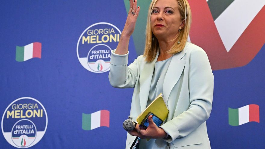 La líder de Hermanos de Italia, la ultraderechista Giorgia Meloni, ganadora de las elecciones italianas de este domingo. EFE/EPA/ETTORE FERRARI