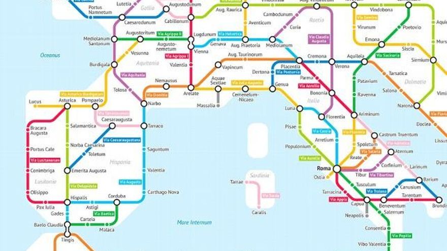 Un mapa básico actualizado de las vías romanas en todo el Imperio.