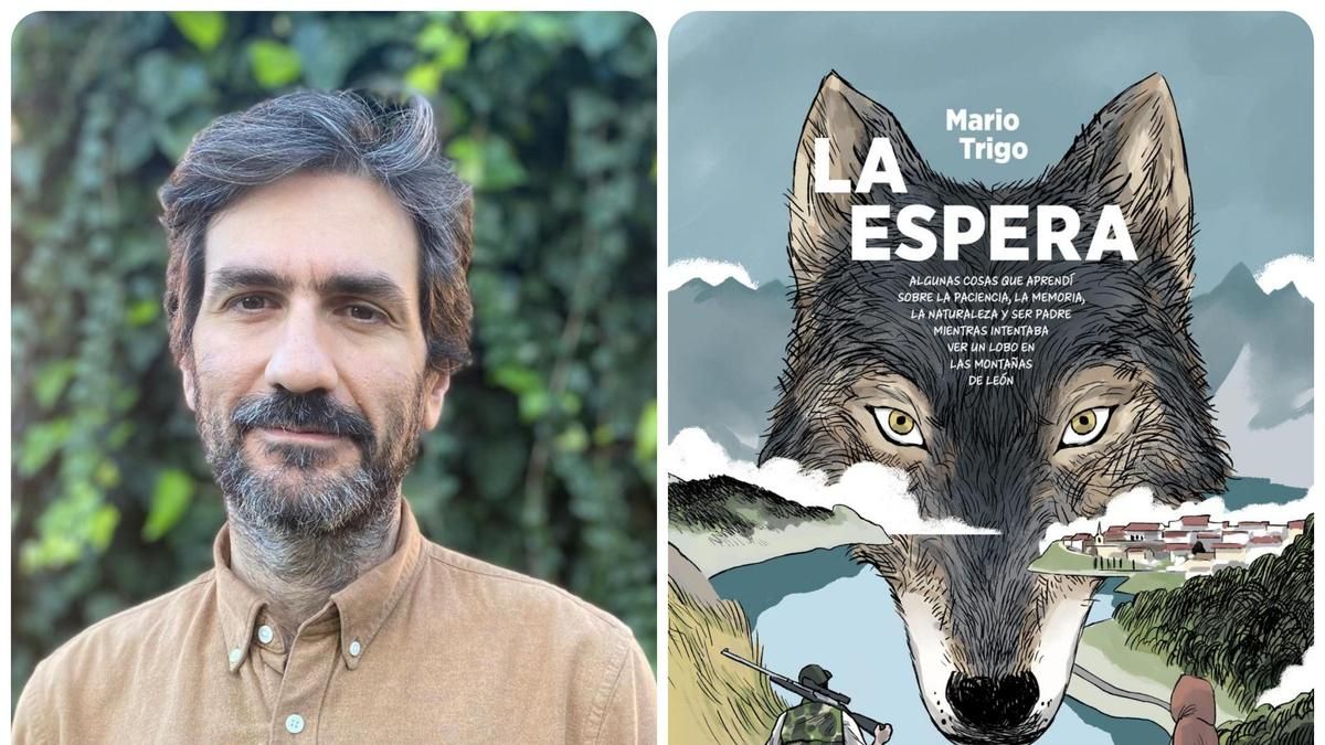Mario Trigo y la portada de su cómic sobre lobos 'La espera'. 