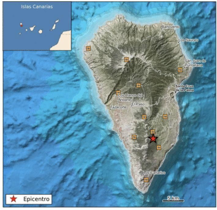 Mapa del epicentro del terremoto de magnitud 5 registrado este sábado por el IGN.