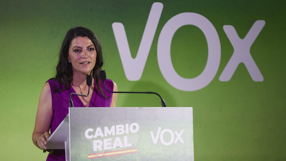La candidata de Vox a la presidencia de la Junta de Andalucía, Macarena Olona, realiza valoración tras el resultado electoral en el Hotel NH Plaza de Armas, a 20 de junio de 2022 en Sevilla (Andalucía, España)