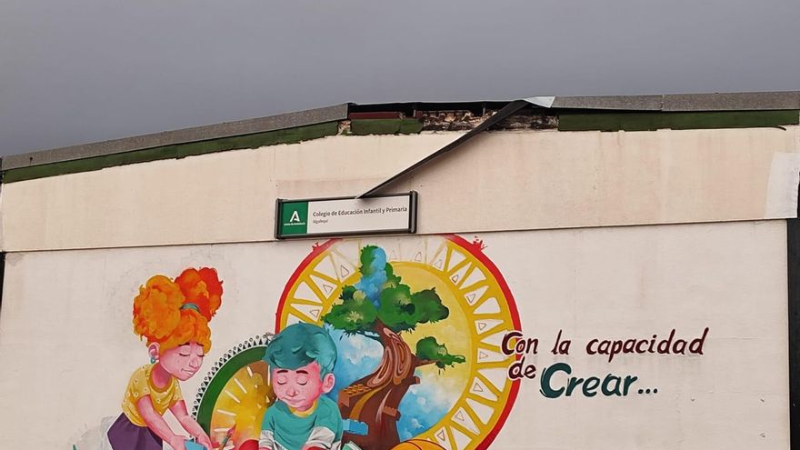 Cornisa del gimnasio del CEIP Algafequi desprendida este miércoles 28 de enero.