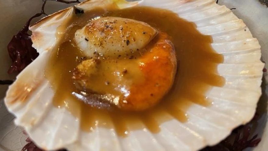 Vieira con caldo de cocido