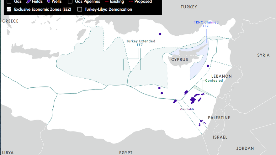Mapa elaborado por el think tank European Council on Foreign Relations sobre las reivindicaciones en la zona.