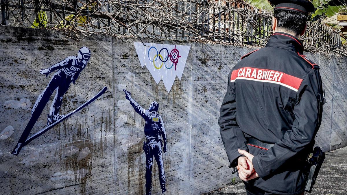 Pintada contra la presencia del ICE en los Juegos Olímpicos de Invierno en Milán