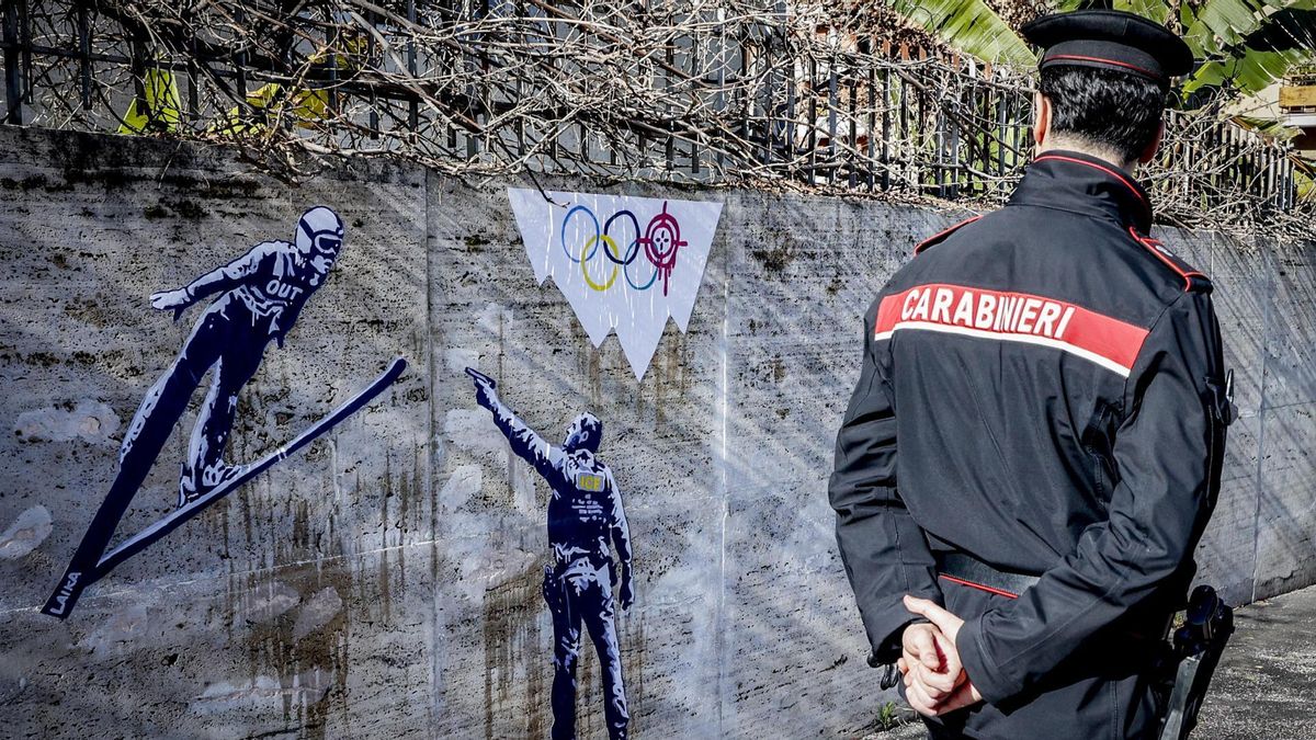 Pintada contra la presencia del ICE en los Juegos Olímpicos de Invierno en Milán