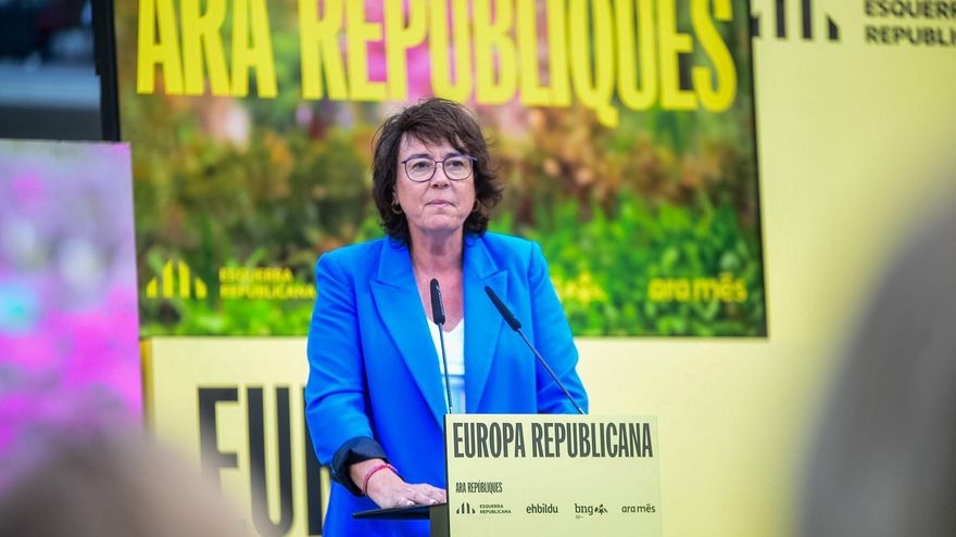 La candidata de ERC a las elecciones europeas, Diana Riba, en un acto de campaña en Barcelona.