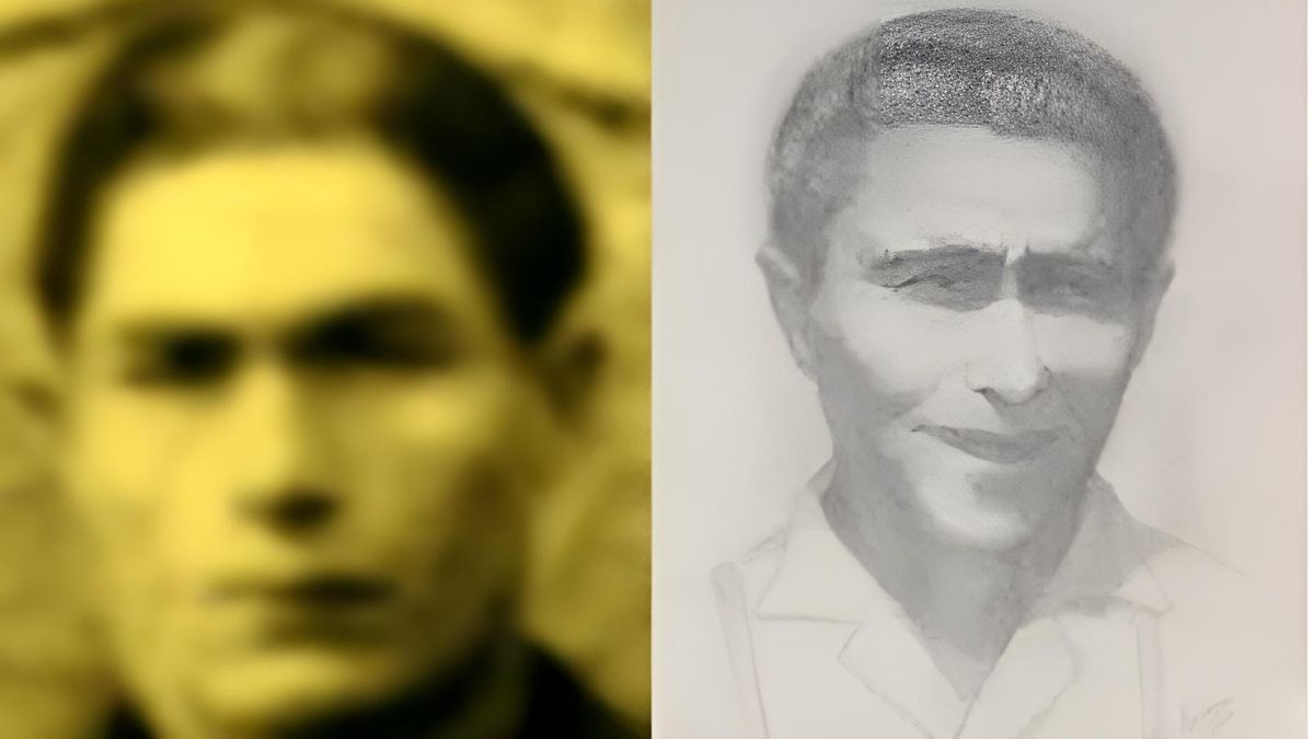 Fotografía y recreación en dibujo del mítico guerrillero antifranquista Manuel Giron Bazán.