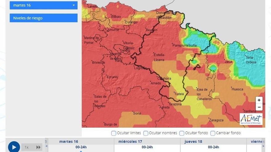 Niveles del riesgo de incendio en Navarra.