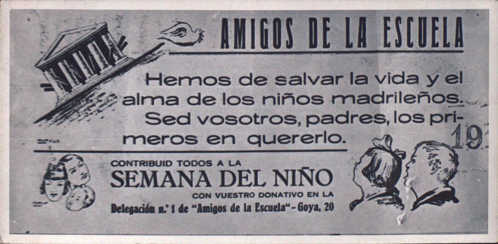 Pasquín de la Federación de Amigos de la Escuela solicitando fondos para evacuar a los niños de las colonias del Norte