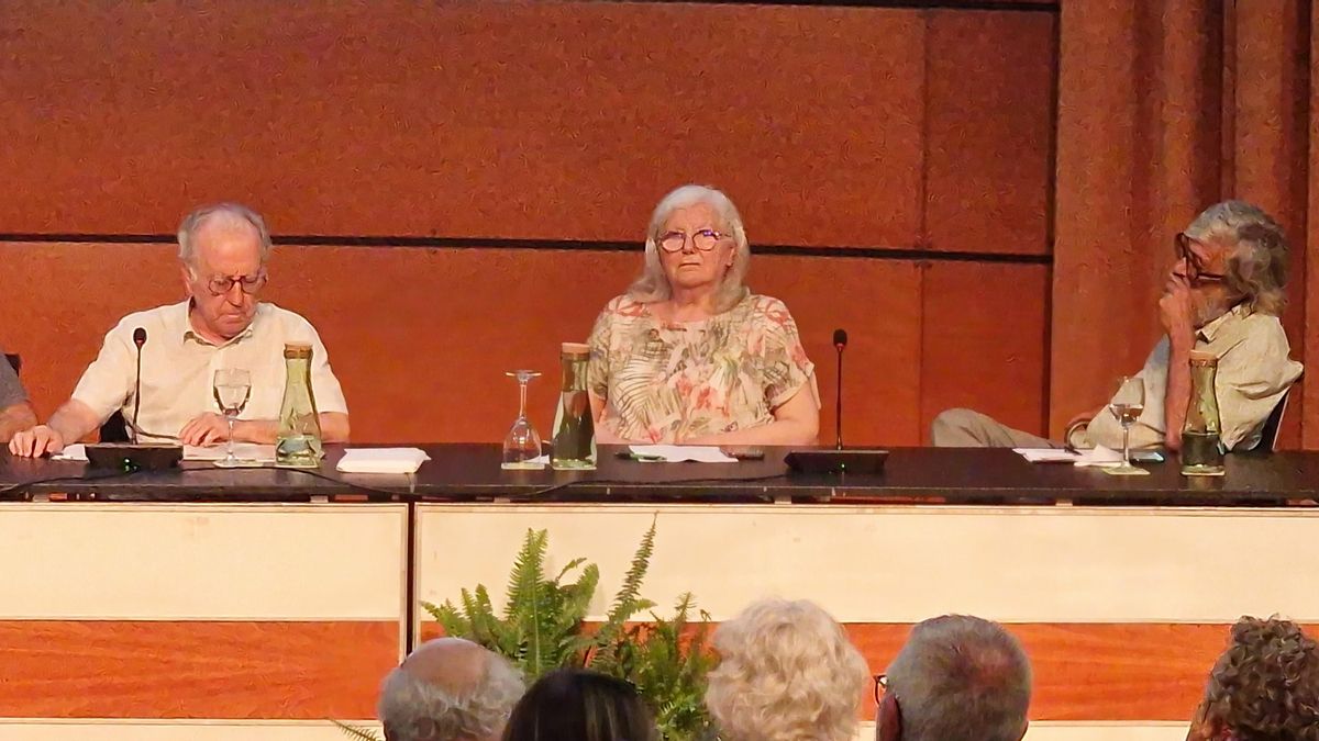 D´esquerra a dreta, Joan Olmos, Maria Àngels Ull i Víctor Navarro, durant l´acte sobre l´ecologisme valencià celebrat el 4 de juny al Jardí Botànic de València.
