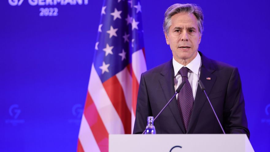 El secretario de Estado de Estados Unidos, Antony Blinken, fue registrado este viernes, 4 de noviembre, durante una rueda de prensa, tras la reunión de ministros de Exteriores del G7, en Münster (Alemania). EFE/Andreas Rentz/Pool