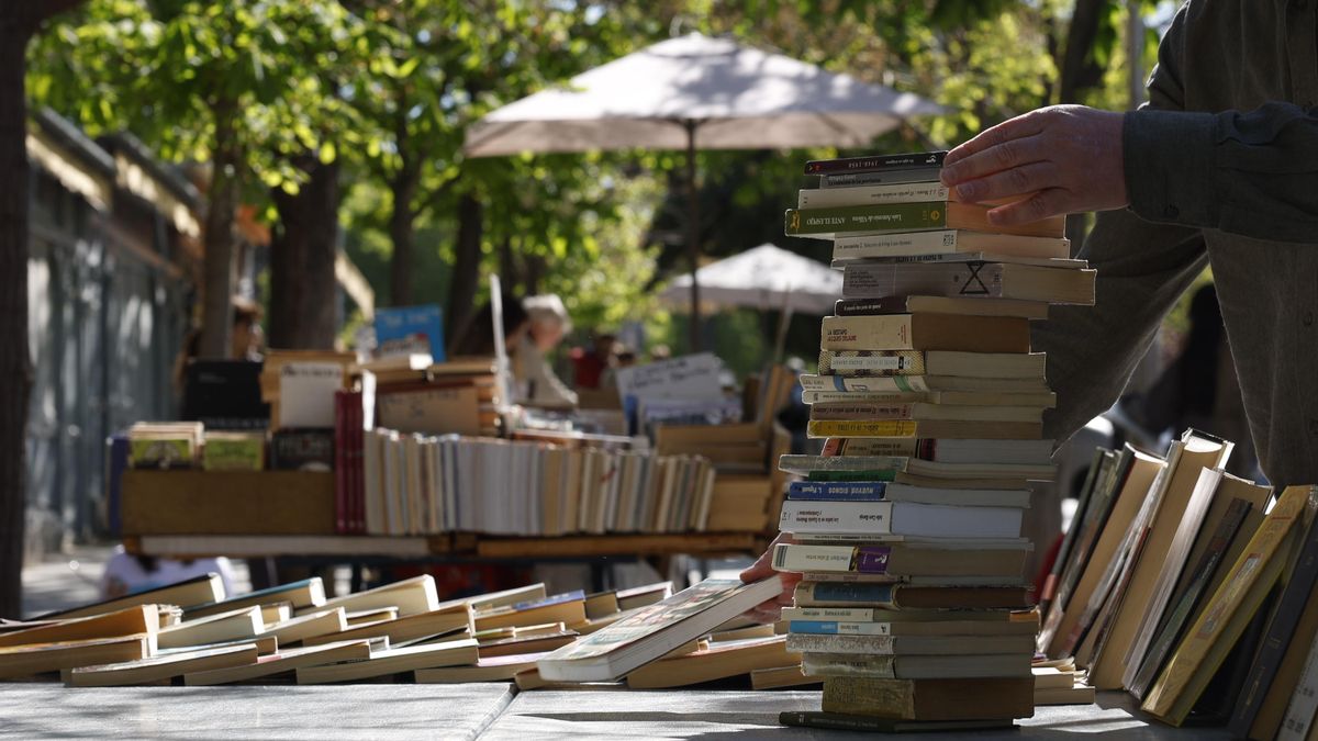 Puesto de libros de segunda mano en Madrid