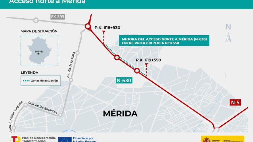 El Gobierno adjudica por 2,4 millones obras del acceso norte a Mérida en la carretera N-630