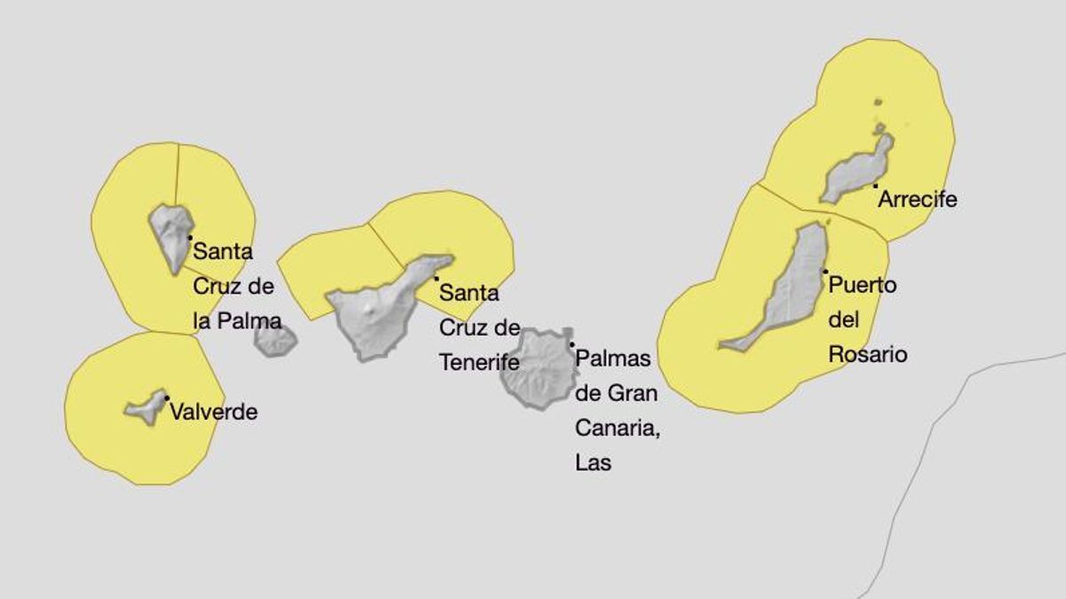 Mapa de la Aemet del aviso amarillo por fenómenos costeros  este sábado, 8 de marzo.