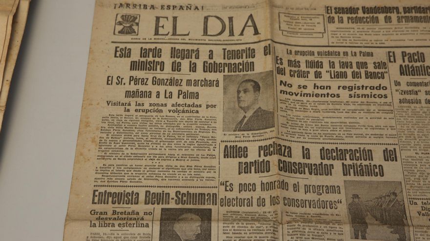 Periódico de 1949 informado del viaje a Canarias del ministro palmero del gobierno franquista, Blas Pérez González