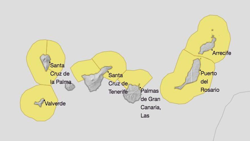 Mapa de la Aemet del aviso de riesgo por fenómenos costeros para este sábado, 19 de diciembre.