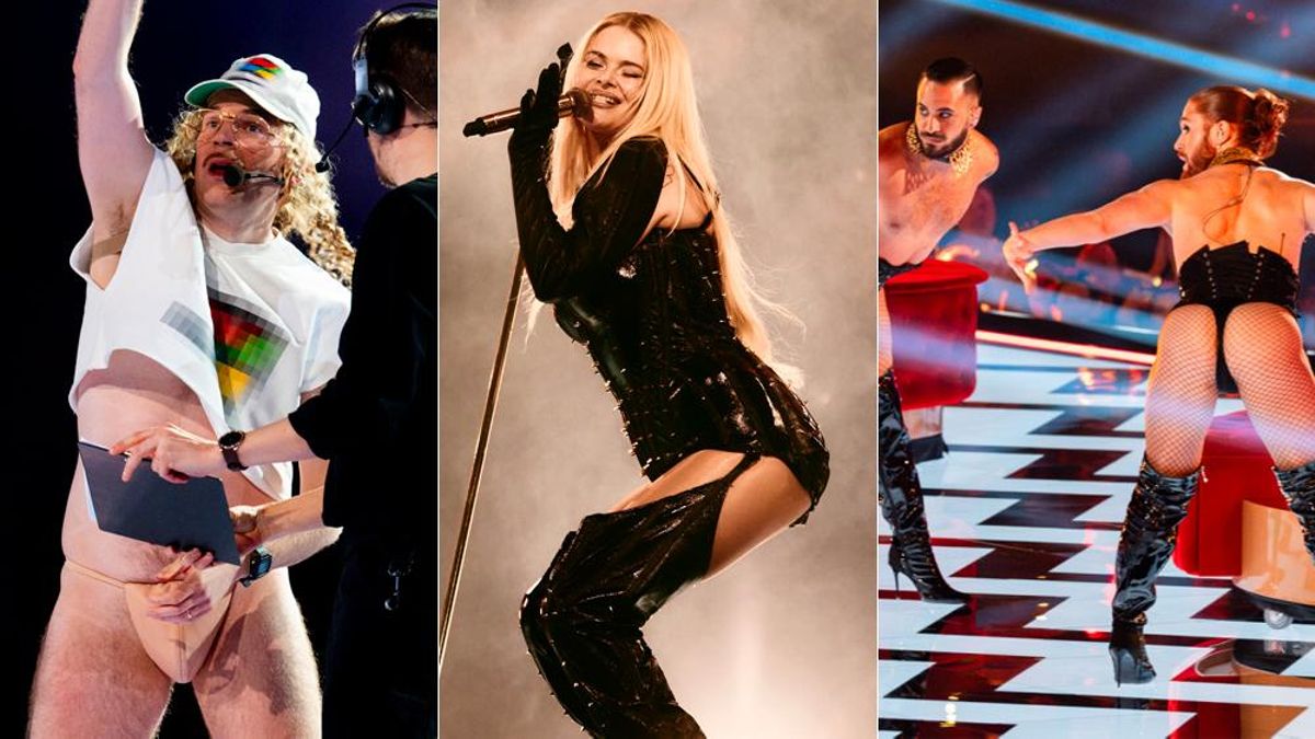 En el centro, Erika Vikman con su traje adaptado a Eurovisión. En los lados, Windows95Man y los bailarines de Nebulossa en 2024
