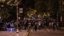 Protestors march through the streets during a demonstration over the death of George Floyd, who died in police custody, in Washington, DC, USA.