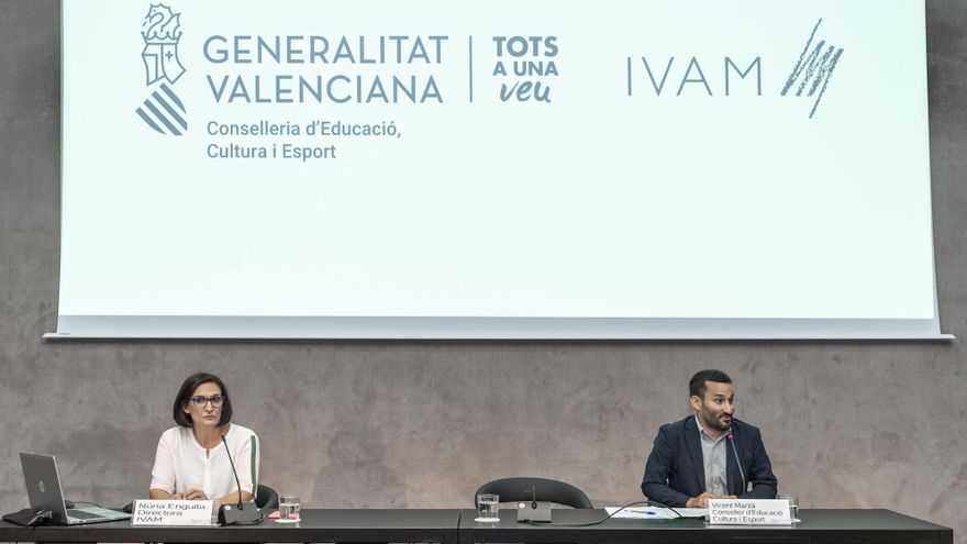 Nuria Enguita, directora del IVAM, y Vicent Marzà, conseller de Cultura.