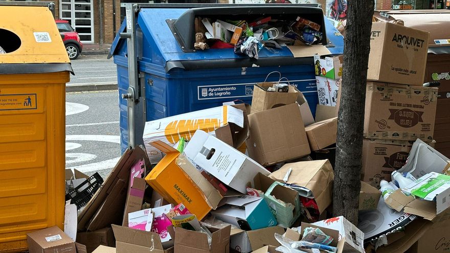 La basura se acumula alrededor de los contenedores de Logroño después del fin de semana