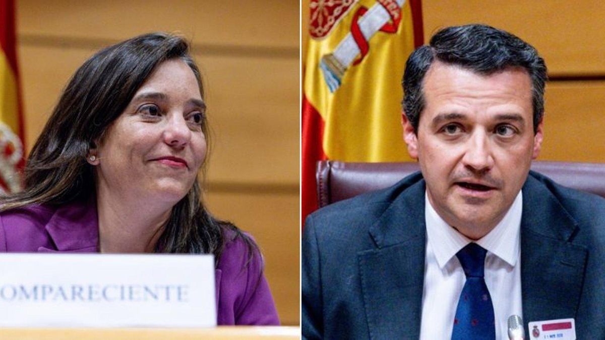 La alcaldesa de A Coruña, Inés Rey, y el alcalde de Córdoba José María Bellido durante un acto en el Senado.