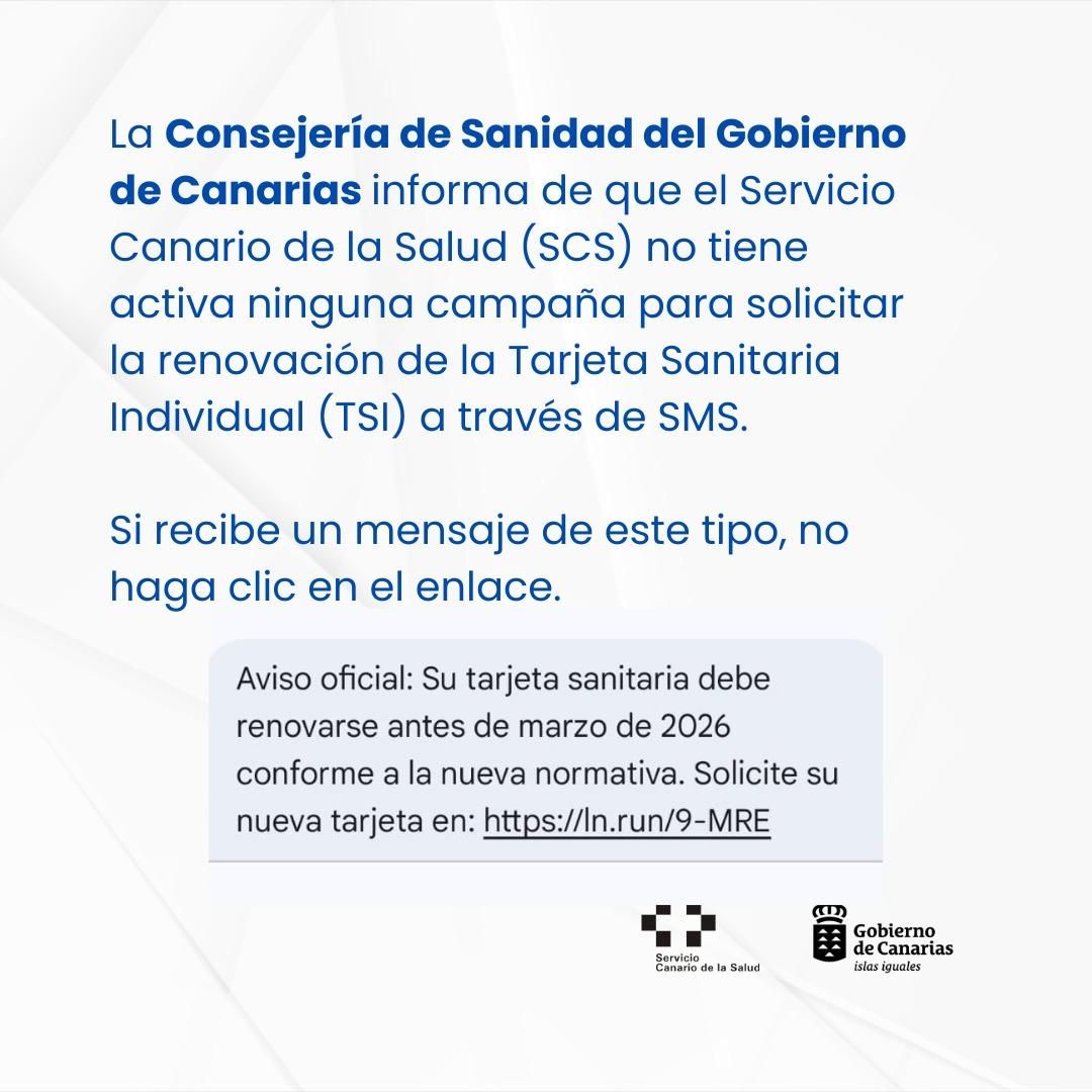 Nota informativa de la Consejería de Sanidad con la captura de uno de los mensajes fraudulentos enviados por SMS.