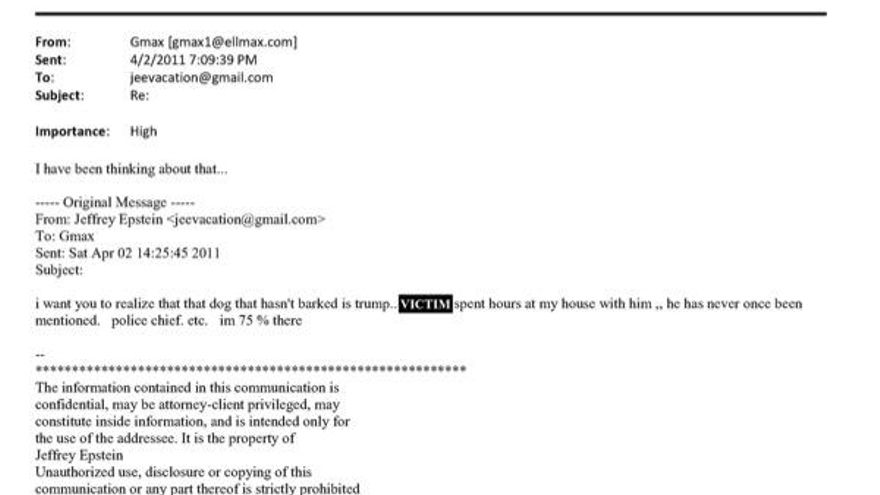 Correo electrónico de 2011 entre Jeffrey Epstein y Ghislaine Maxwell sobre Trump.