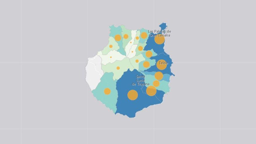 Distribución de los casos positivos en Gran Canaria, este martes, 2 de febrero