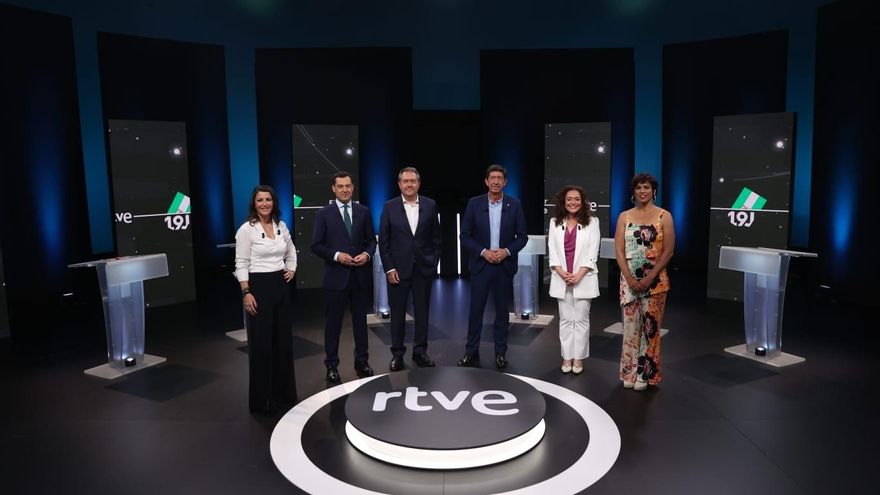 Los seis candidatos a las elecciones andaluzas.