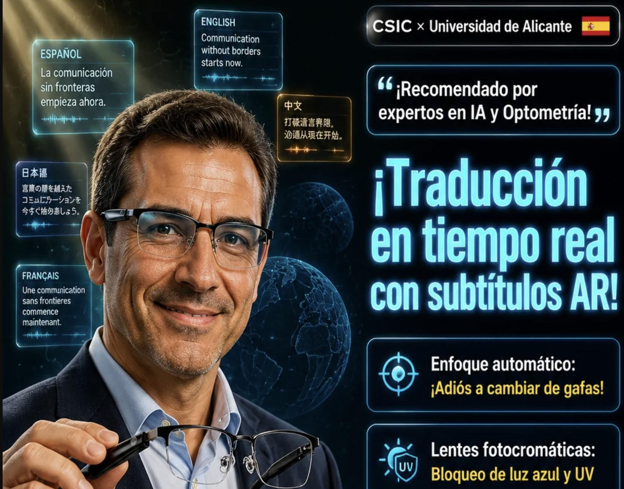 Una imagen del anuncio de las gafas que sigue conteniendo el falso sello del CSIC y la Universidad de Alicante.