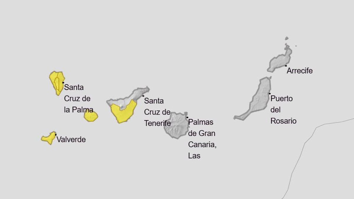 Avisos amarillos de la Aemet para las próximas horas en Canarias.