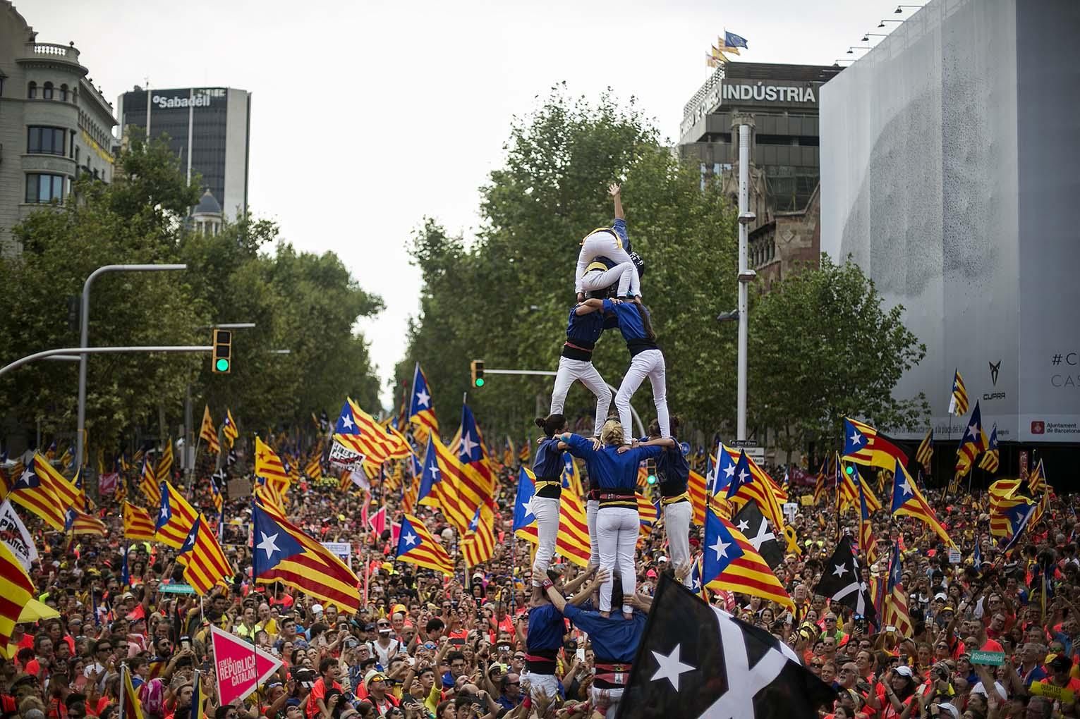 Un castell durante la Diada de 2018 en Barcelona