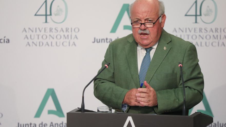 El consejero de Salud y Familias, Jesús Aguirre durante la rueda de prensa posterior al Consejo de Gobierno de la Junta de Andalucía. En Sevilla (Andalucía, España), a 30 de junio de 2020.