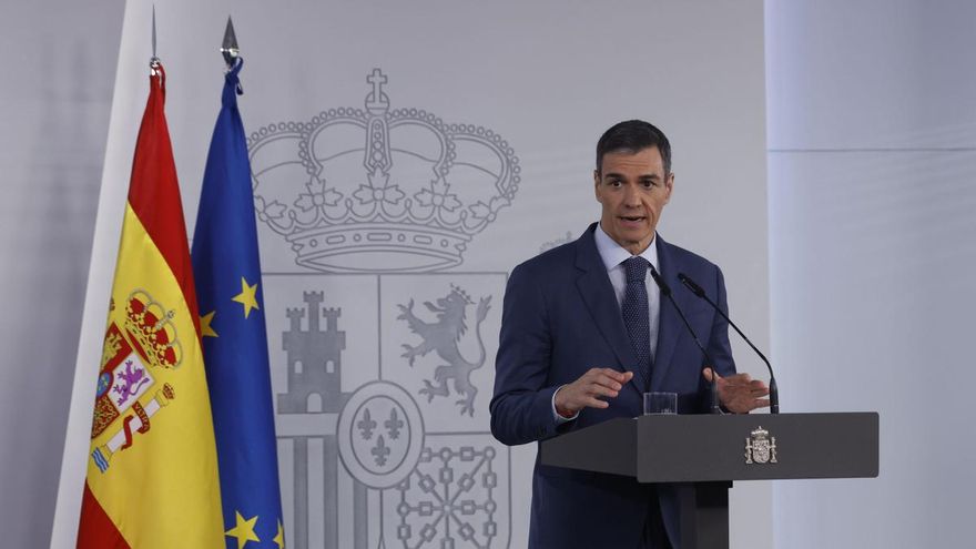 El presidente del Gobierno, Pedro Sánchez, durante una comparecencia en la Moncloa en una imagen de archivo. EFE/Javier Lizón