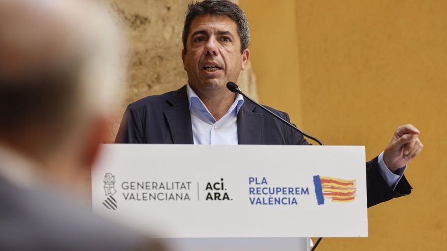 El president de la Generalitat valenciana, Carlos Mazón, en la sede de la Confederación Cooperativas CV (Concoval), en Valencia
