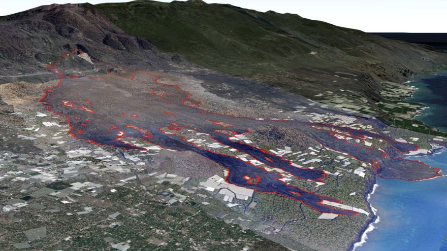 La última ruptura del cono crea enormes ríos de lava que no se desvían de la colada primigenia
