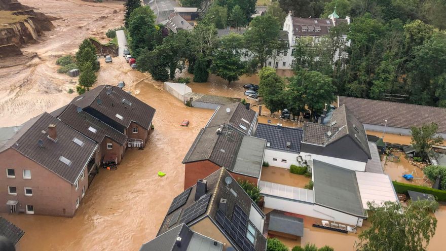 Vista aérea de las inundaciones tras las inundaciones en Erftstadt-Blessem, Alemania, esta semana.