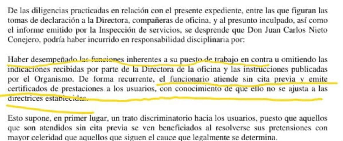 Extracto del expediente disciplinario