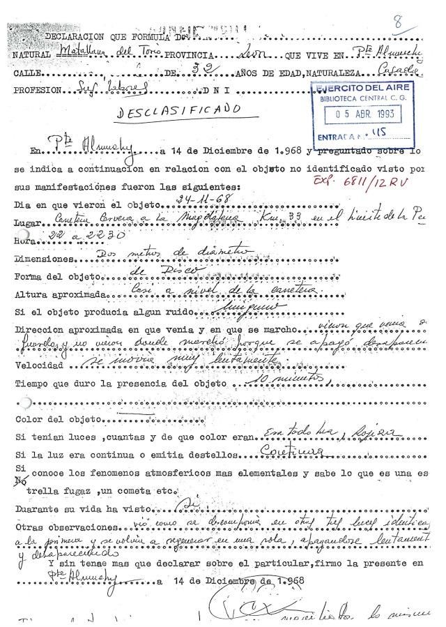 Uno de los documentos desclasificados por el Ministerio de Defensa sobre Puente Almuehy