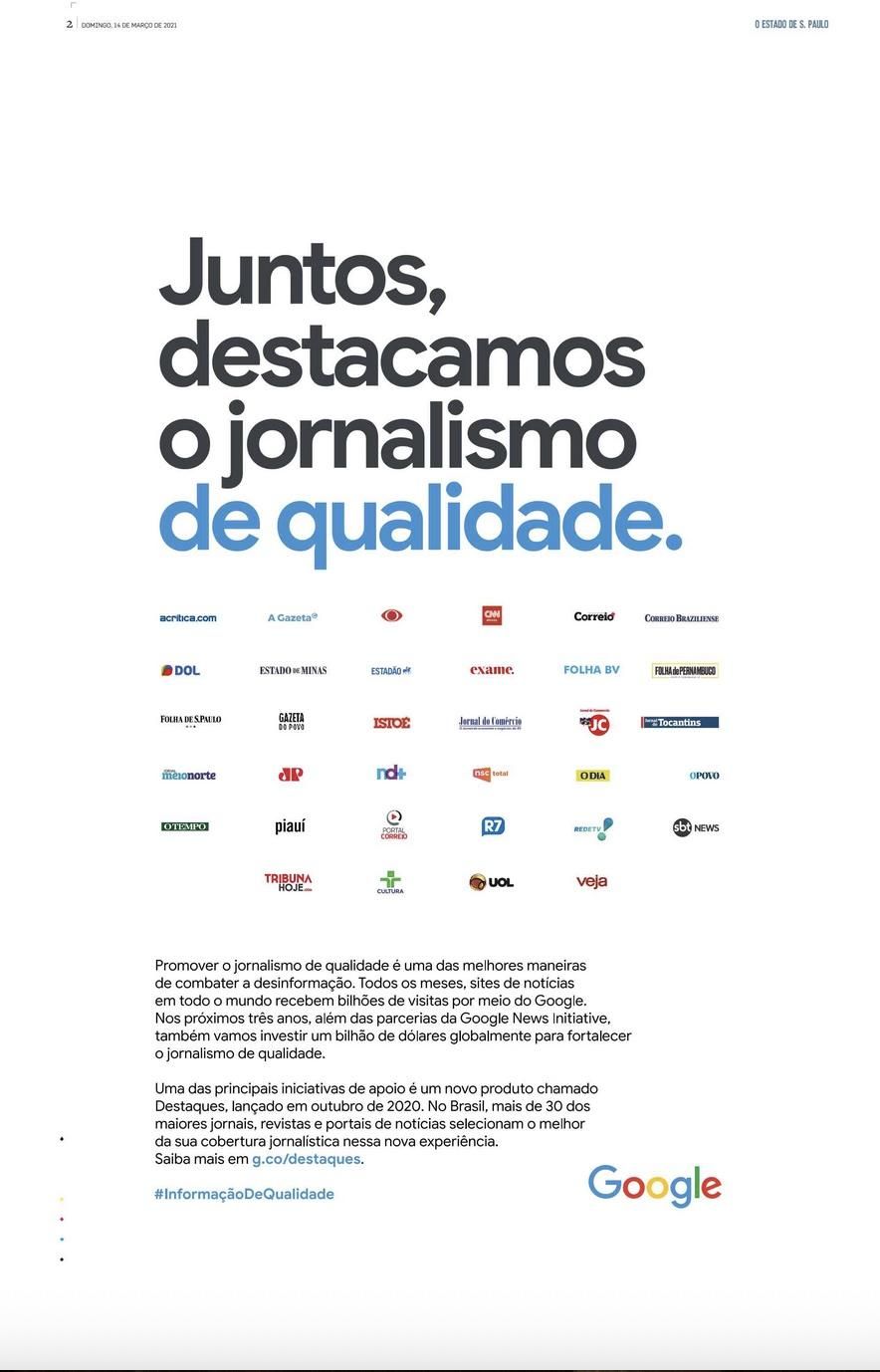 Anuncio de Google en Brasil.