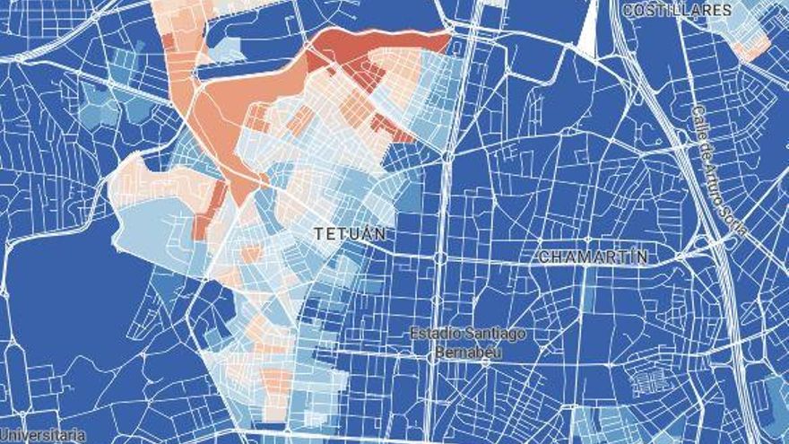 El lado izquierdo de Tetuán (con menor renta) siempre queda excluido, pese a estar dentro de la M-30
