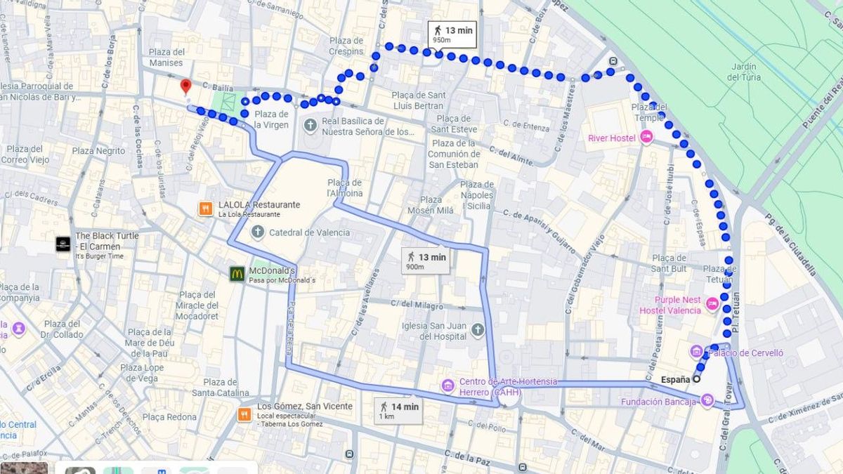Del parking Glorieta-Paz, el tiempo que habría tardado Mazón no debería superar los 13 minutos. Si llegó a las 19.55, dejó a Vilaplana en el parking sobre las 19.43.