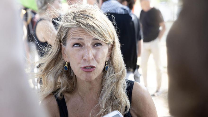 La vicepresidenta segunda y ministra de Trabajo, Yolanda Díaz, durante una manifestación en Nigrán el 15 de agosto.