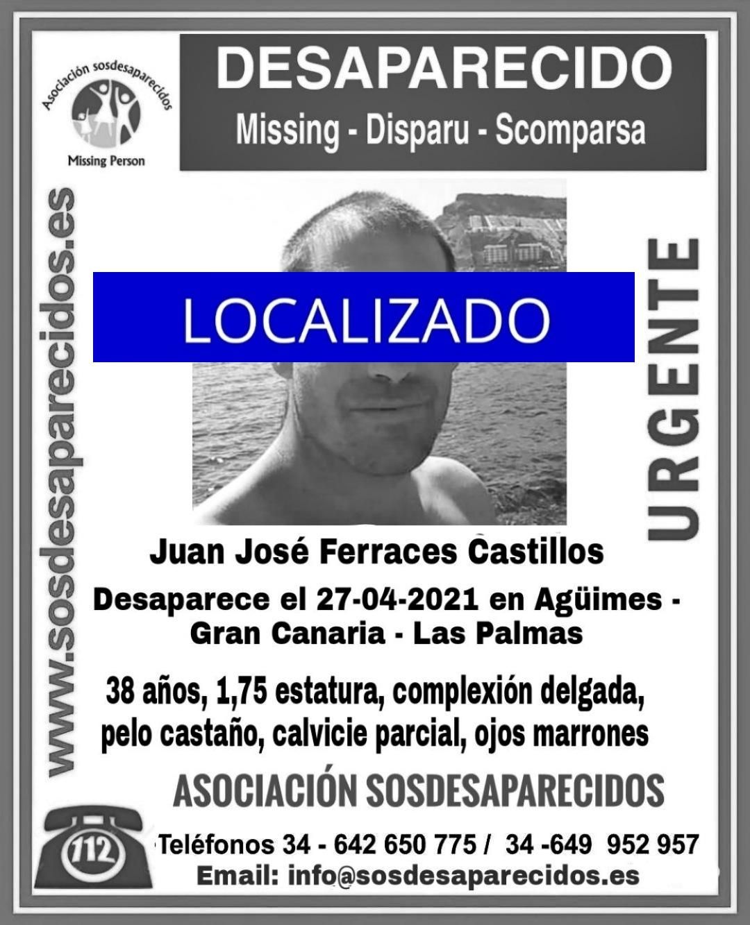 Localizado Juan José Ferraces, desaparecido en abril